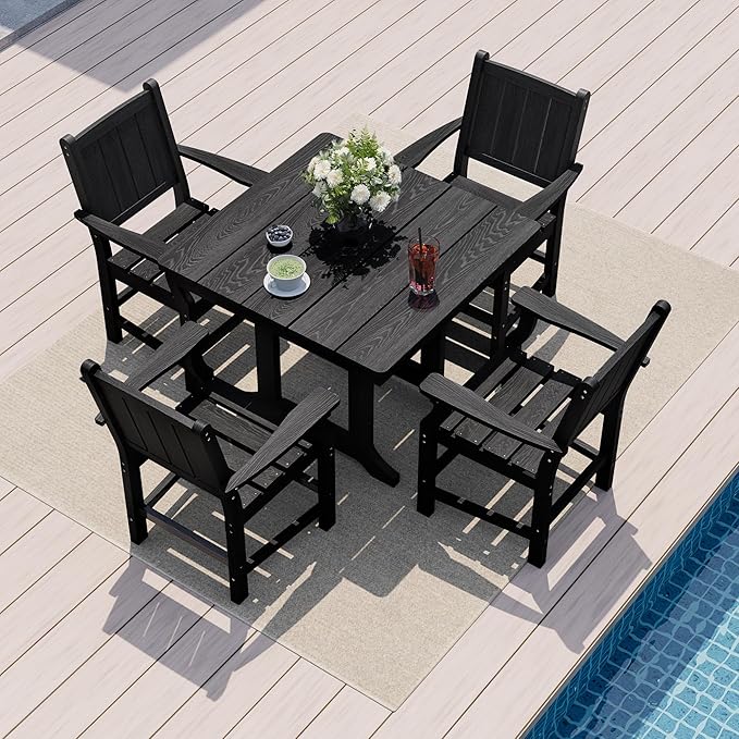 5 PCS Outdoor Dining Set, 450 LBS HDPE Outdoor Table and Chairs