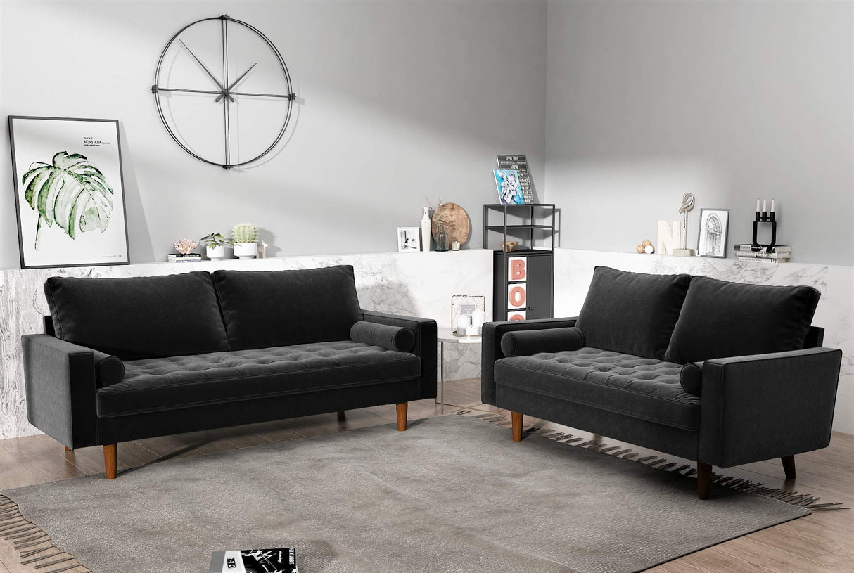 Womble 58 Inch Velvet Loveseat Sofa with Elegant Button Tufted Upholstery, Square Arms,