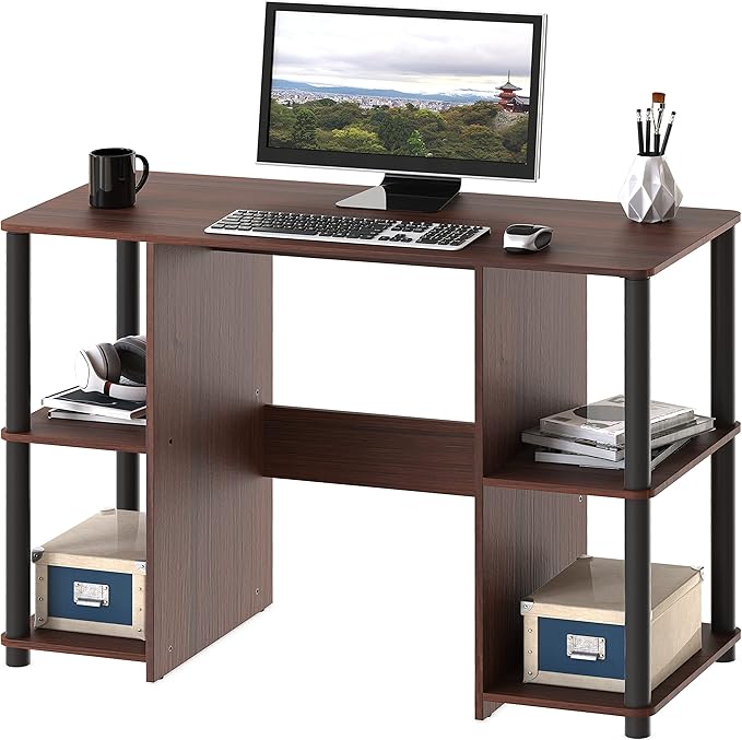 Home Office Wood Desk with Double Sided Shelves, Oak