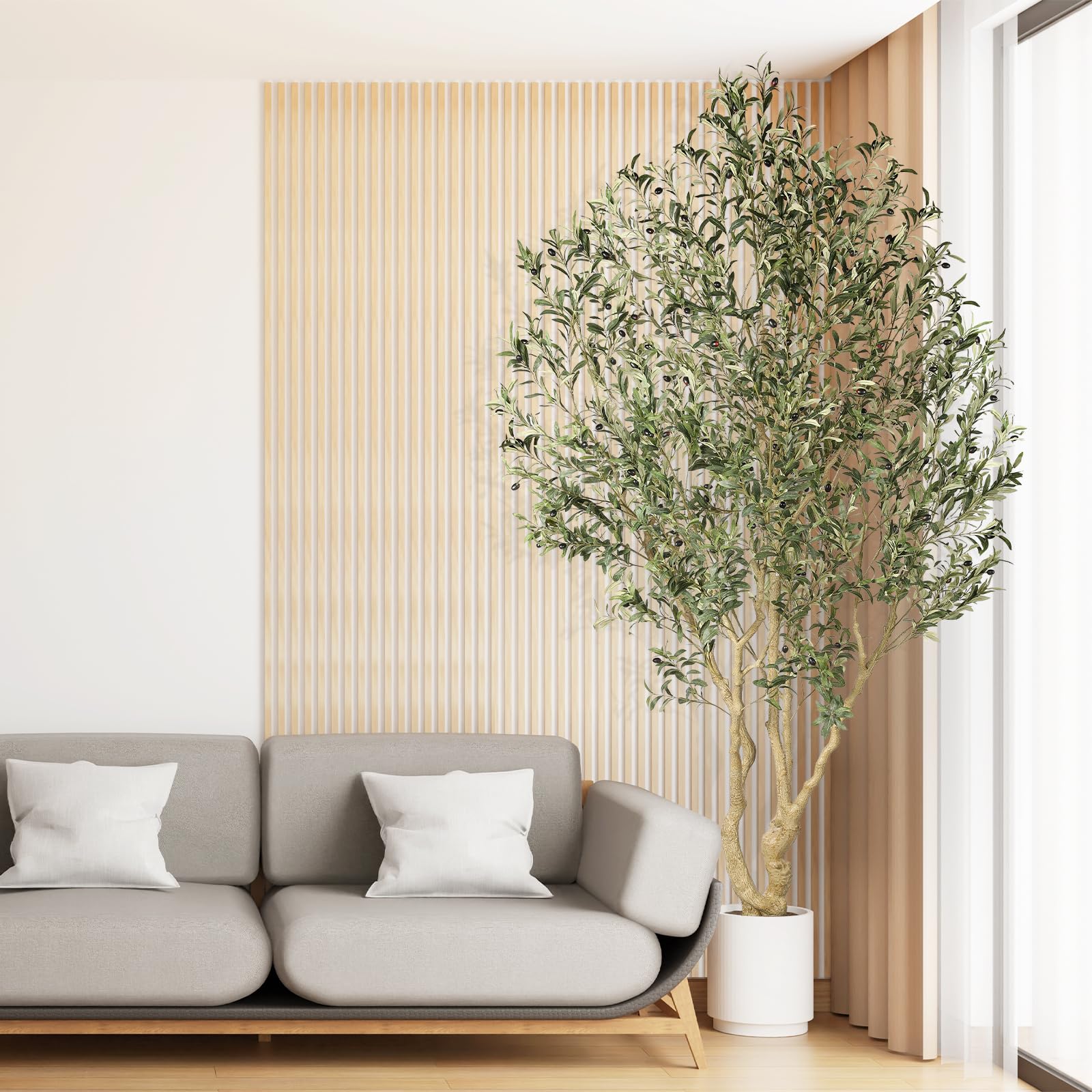 Artificial Olive Tree 8ft - Large Faux Olive Tree with Realistic Leaves and Olives