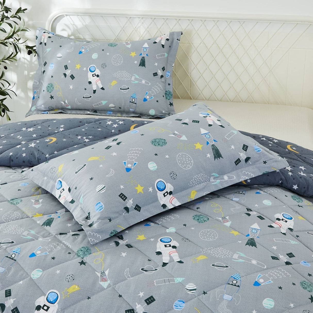 Kids Space Bedding Set Queen/Full - 100% Cotton Galaxy Comforter 3-Piece