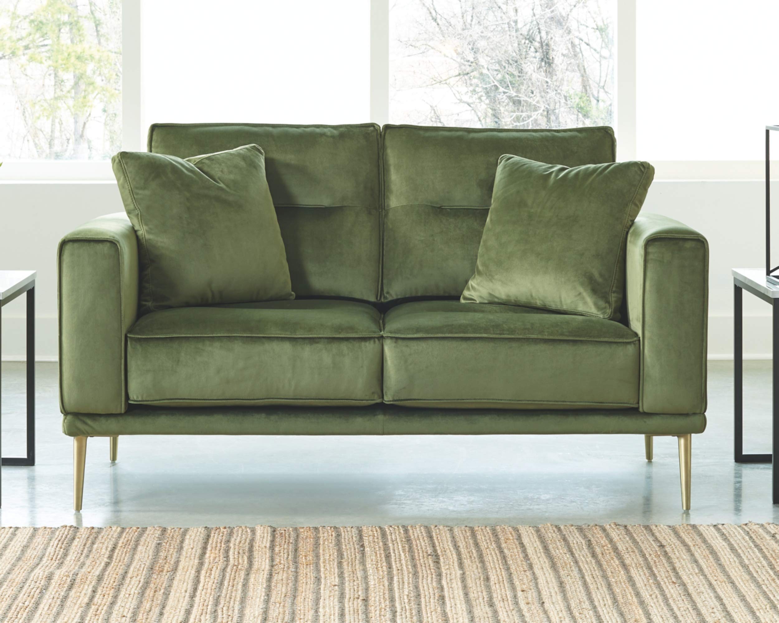 Macleary Modern Velvet Glam Loveseat with Brass Metal Legs