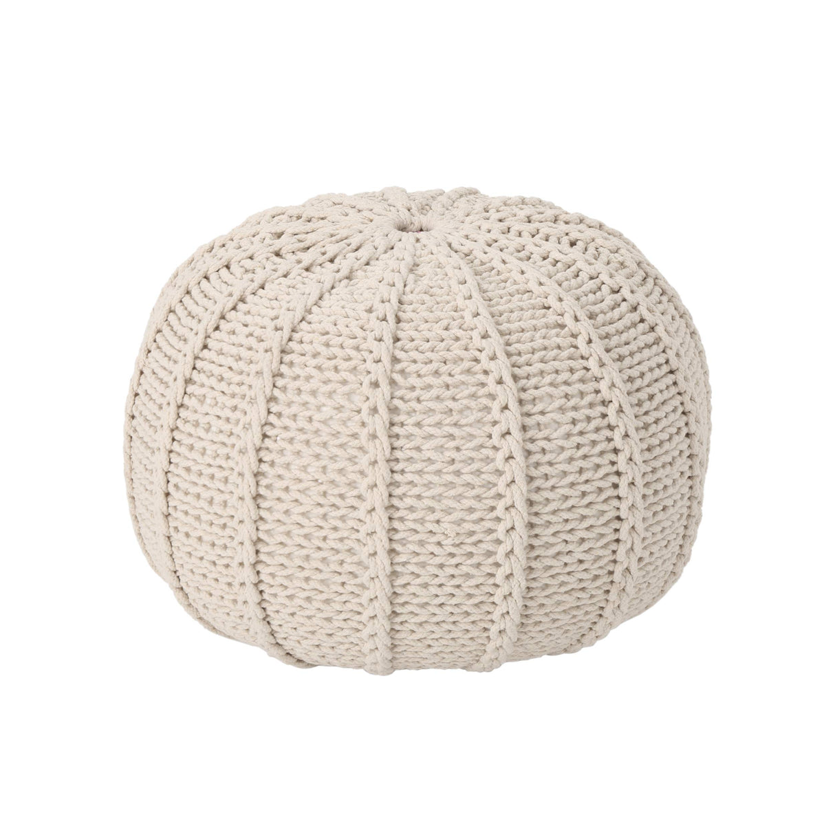 Agatha Knitted Cotton Pouf, Beige Small