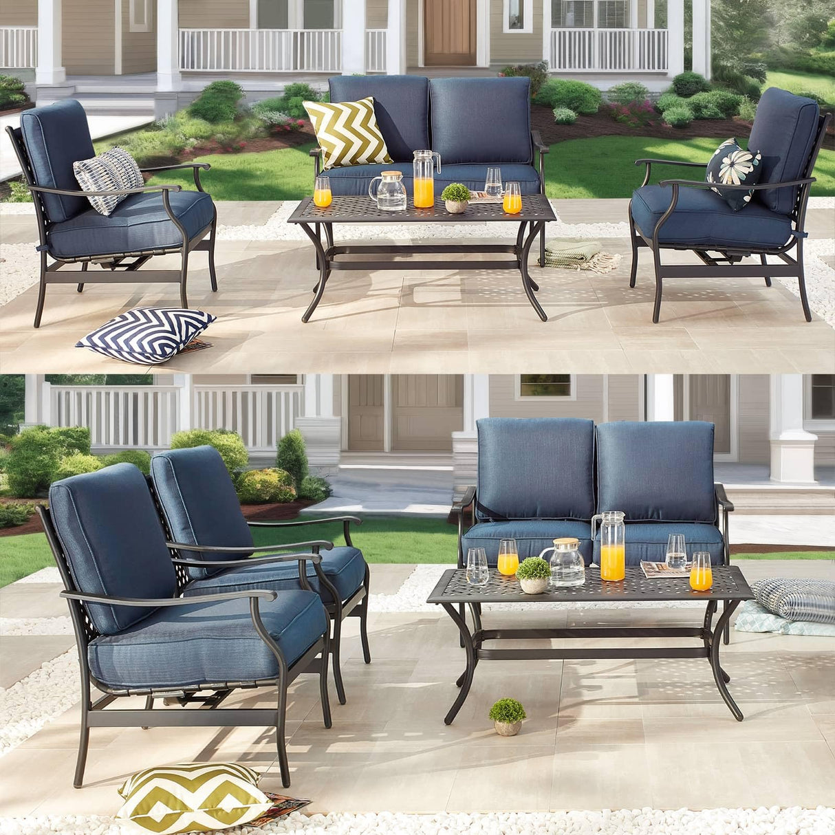 Patio Conversation Set 4 Pieces Cushioned Outdoor Furniture Sets with All Weather Frame
