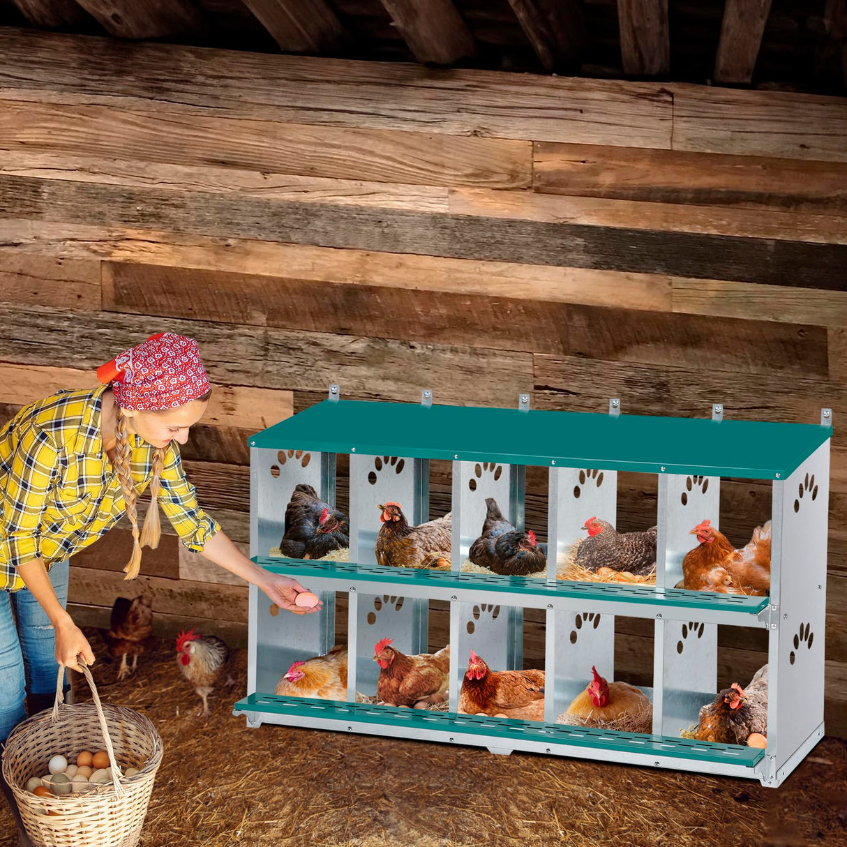 Chicken Nesting Box, 10 Compartment Nesting Box, 10 Room Metal Nesting Boxes