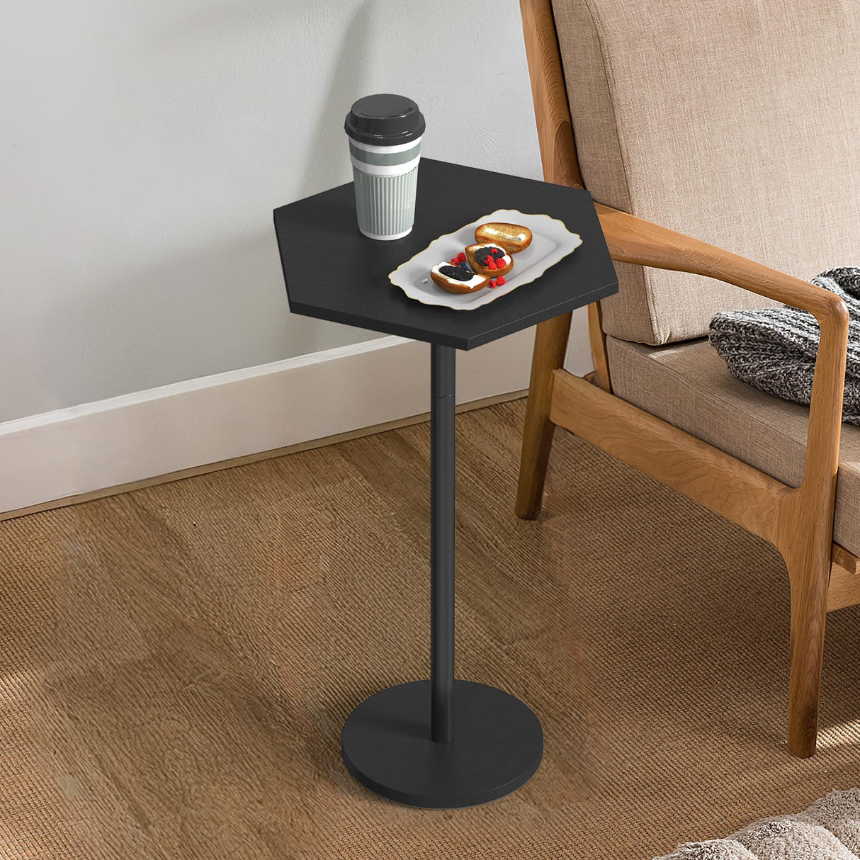 Drink Table Set of 2, Small Pedestal Side Table for Small Spaces, Pedestal End Table