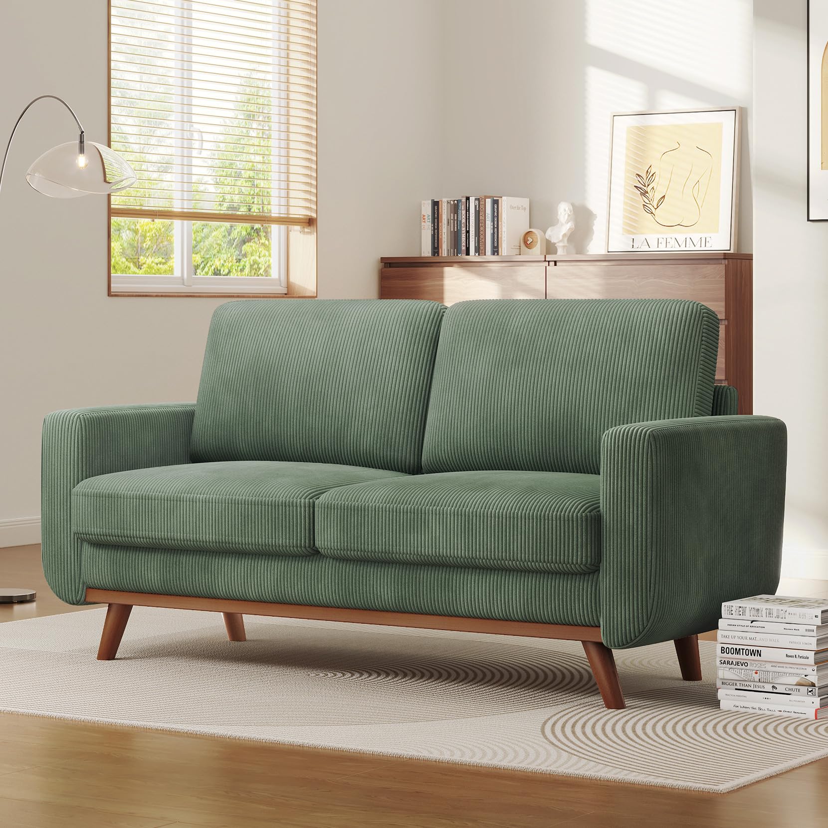 68" Green Corduroy Loveseat Sofa with Spring Cushion - Modern Deep Seat Couch