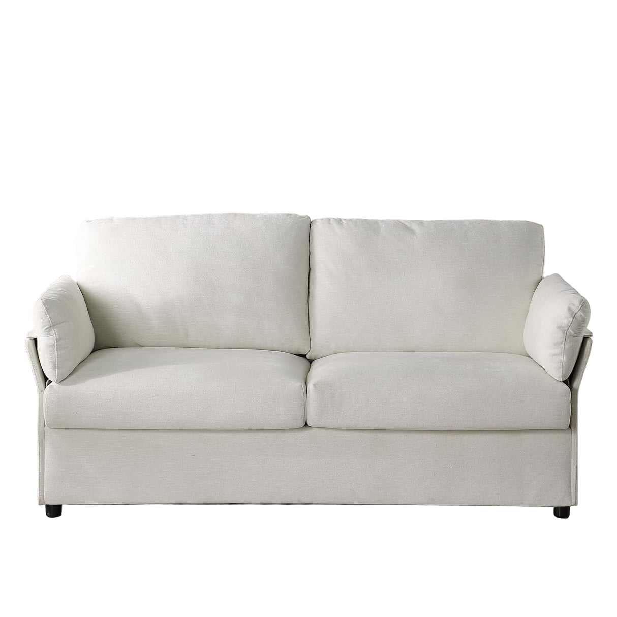 70" White Chenille Loveseat Sofa with Armrests and Pillow