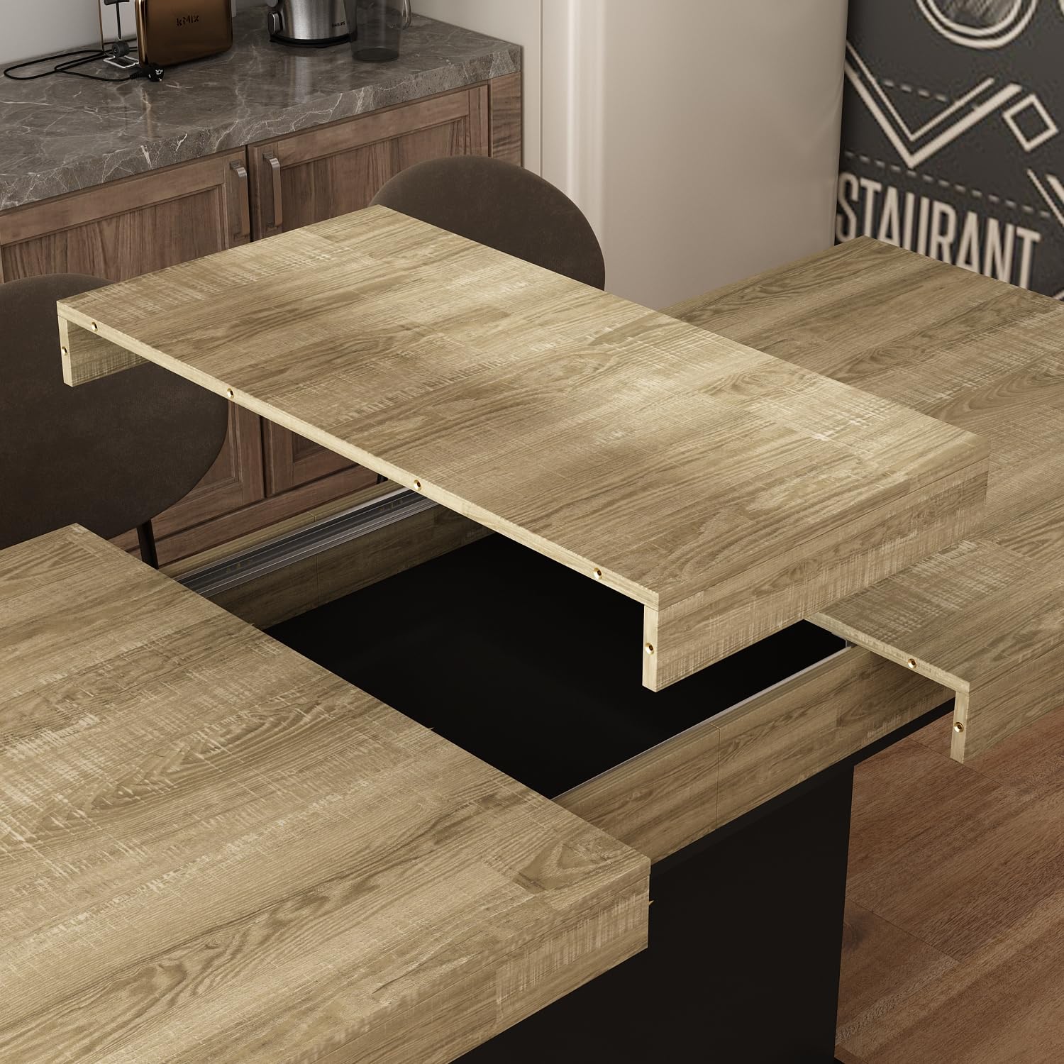 Extendable Dining Table for 8-10 People, Modern Wood Rectangular Expandable Kitchen