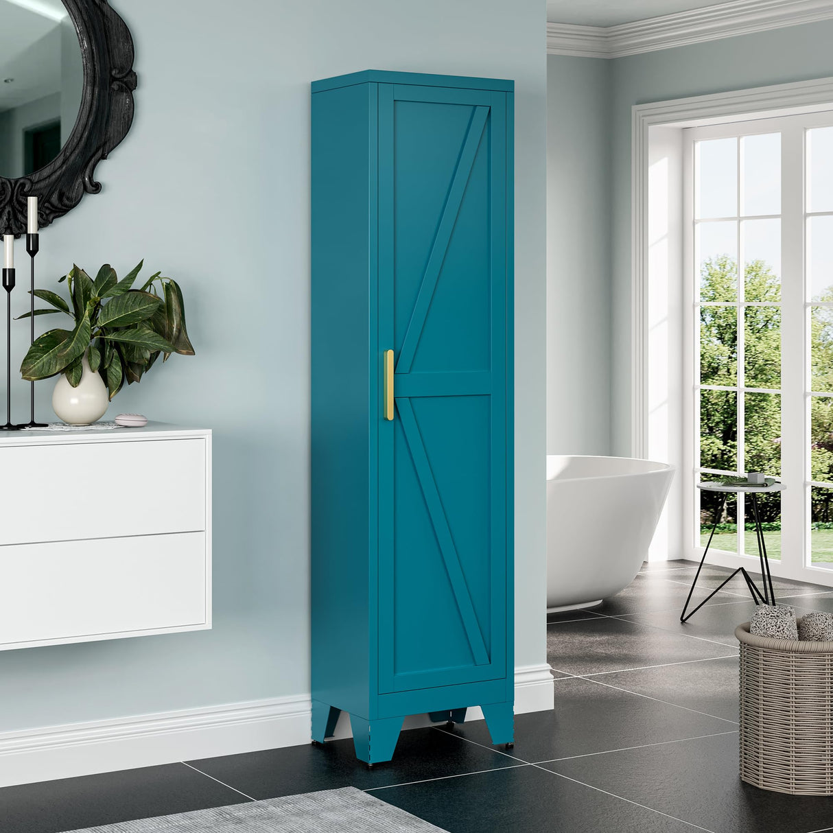 67''Farmhouse Metal Storage Cabinet with Barn Doors,Steel File Cabinet for Home Office