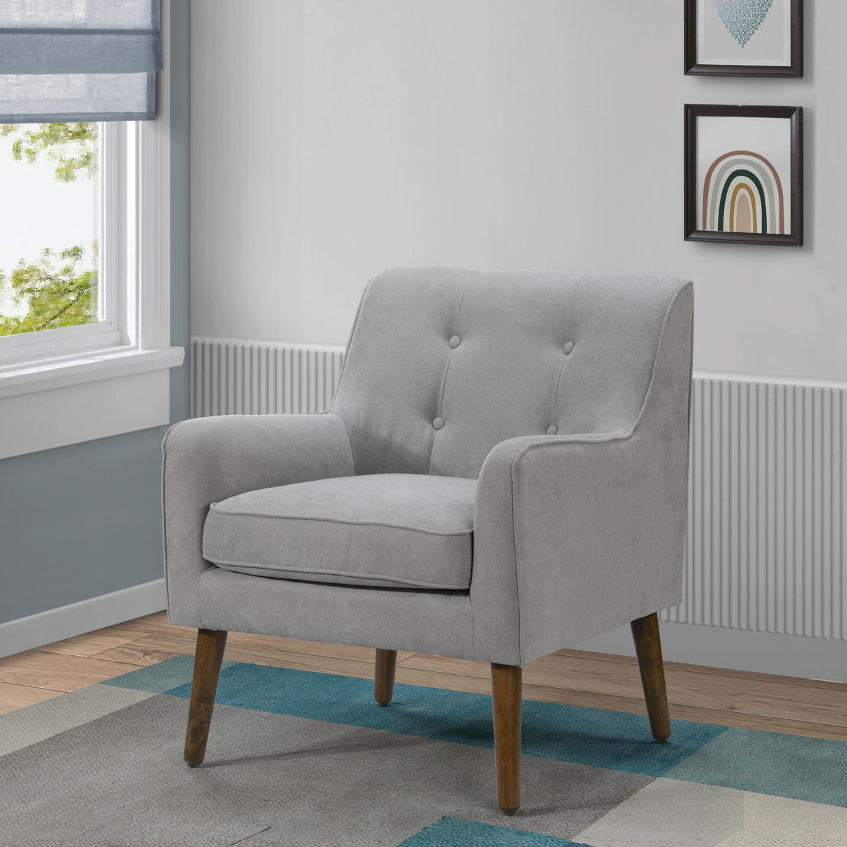 Ryder Mid Century Modern Steel Gray Woven Fabric Tufted Armchair