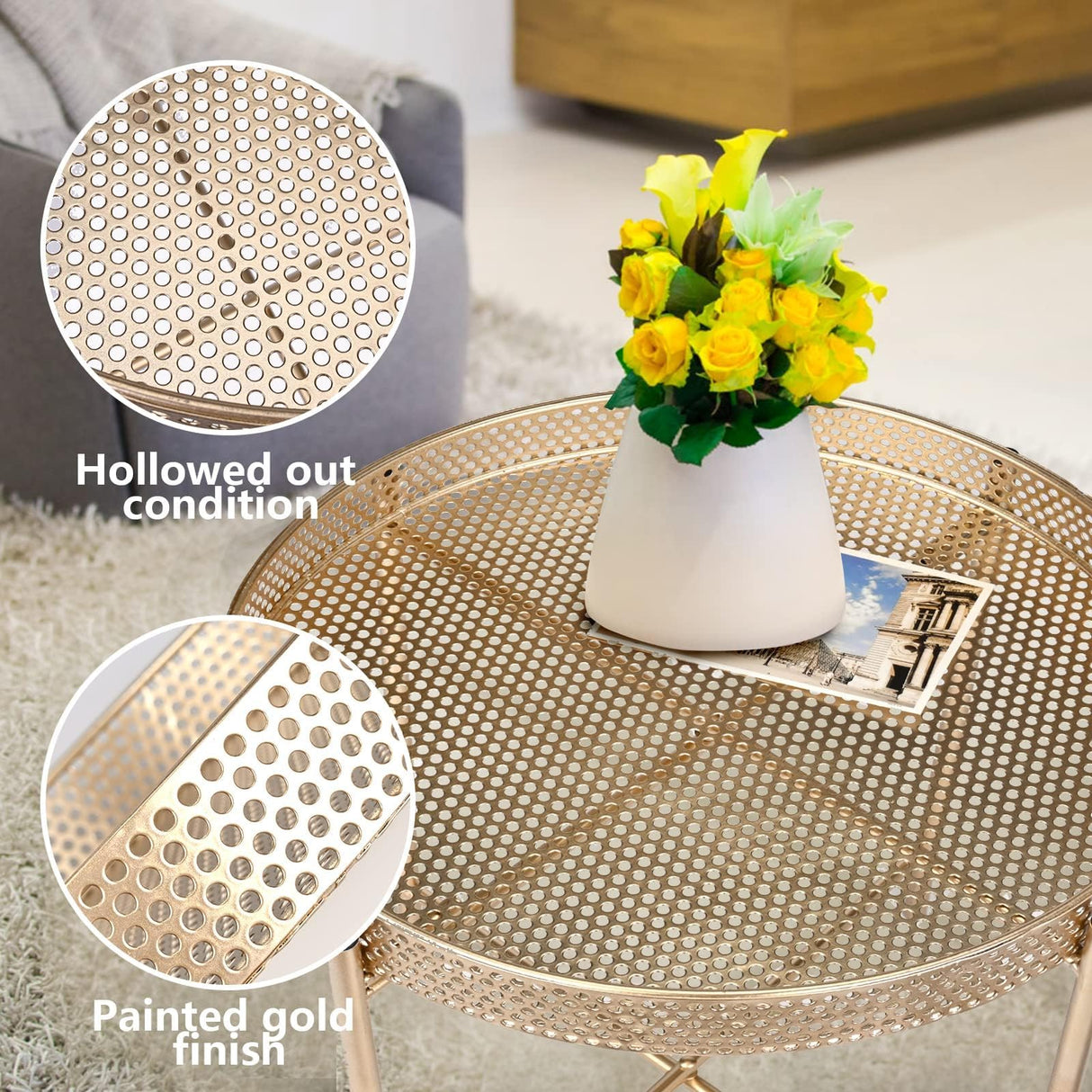 Metal Sofa Table Small Round Side Tables, Anti-Rust and Waterproof Accent Coffee End