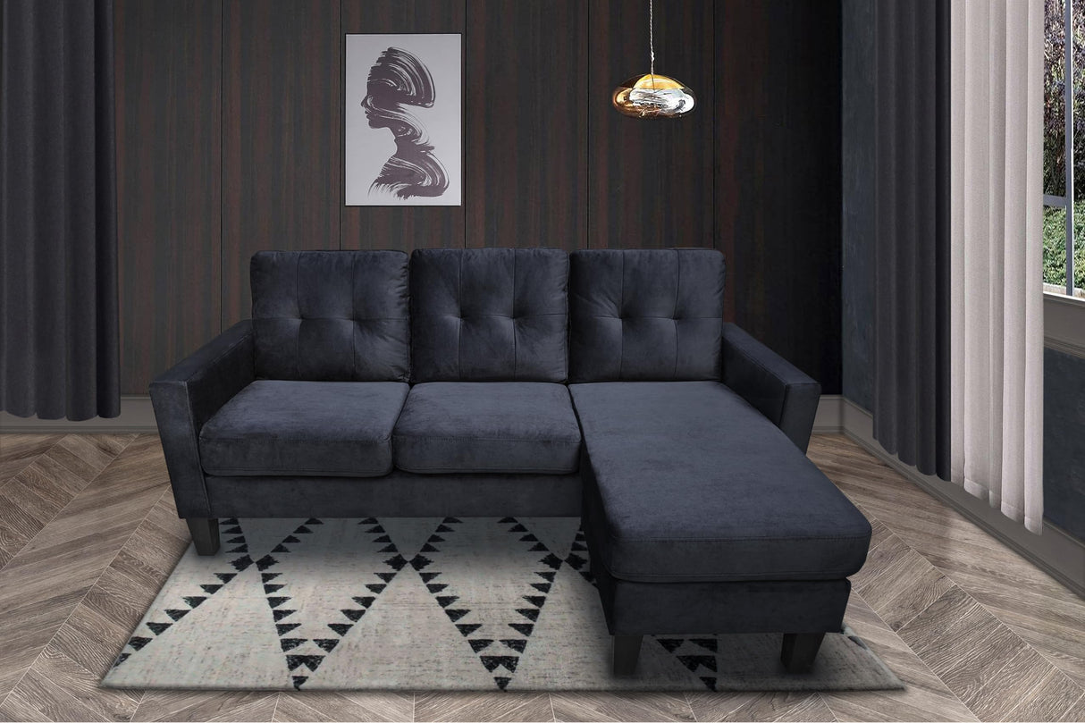 Velvet Reversible Sectional Sofa with Ottoman and Tufted Back