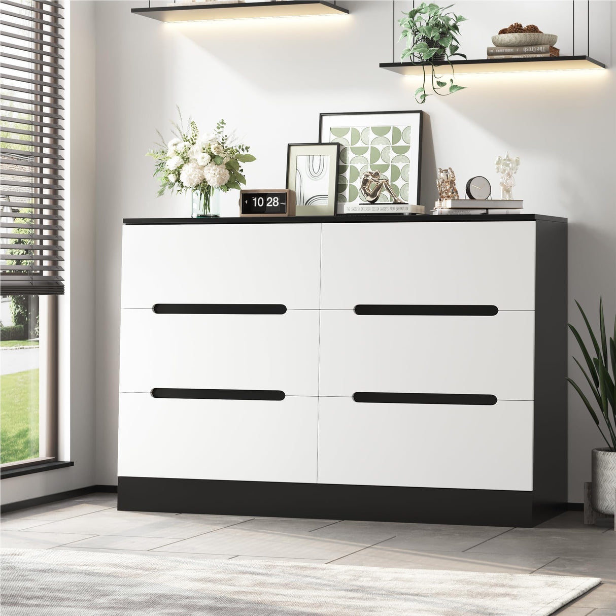 White Dresser 6 Drawer Dresser, 47.2'' White Chest of Drawers