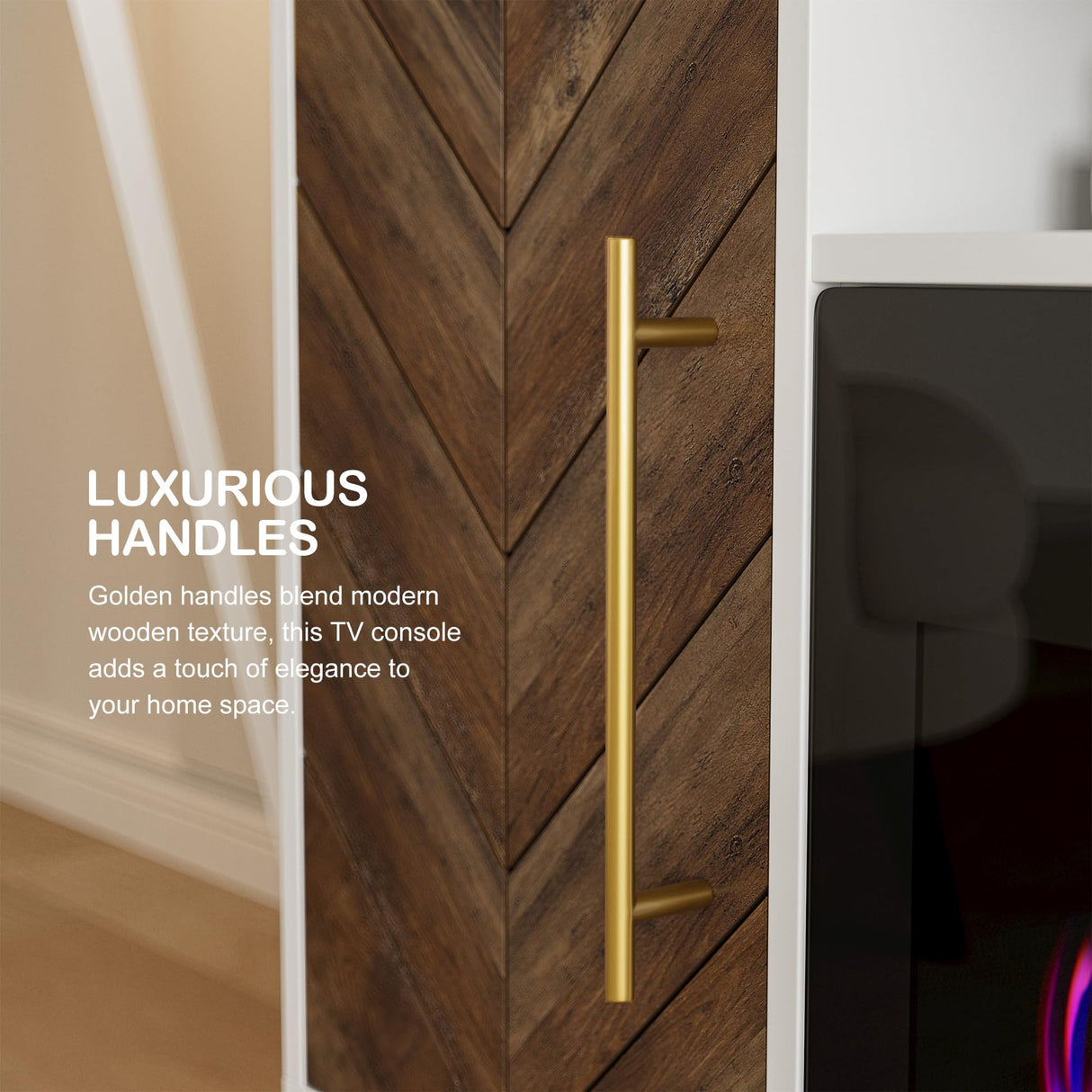 68" Wood TV Stand with 36" Electric Fireplace - White Ebony