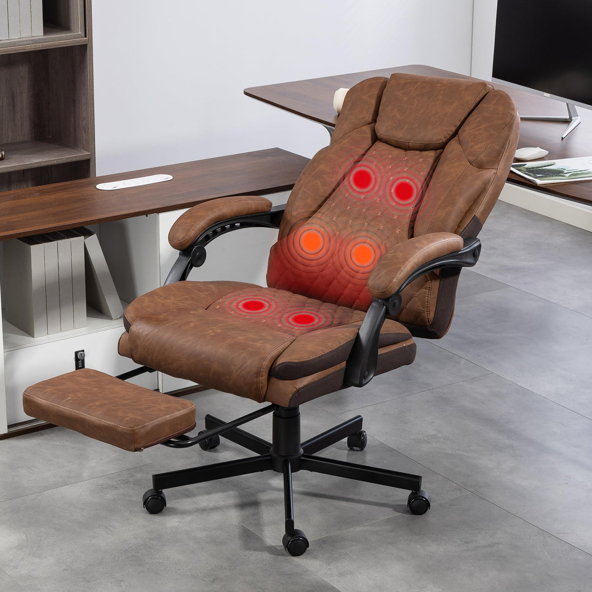 Massage Office Chair with Footrest - Ergonomic Executive Desk Chair with Heat & Vibration