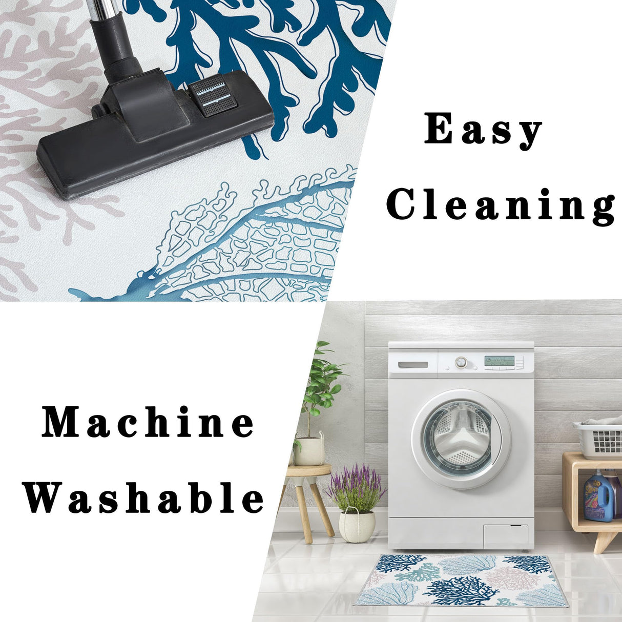 Coastal Coral Area Rug 5x7 - Non-Slip Machine Washable Nautical Beach Carpet