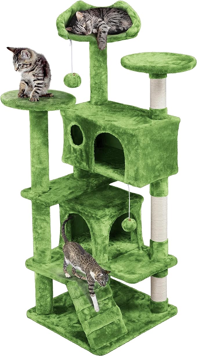 54in Cat Tree, Cat Tower w/Large Cat Condo Scratching Posts