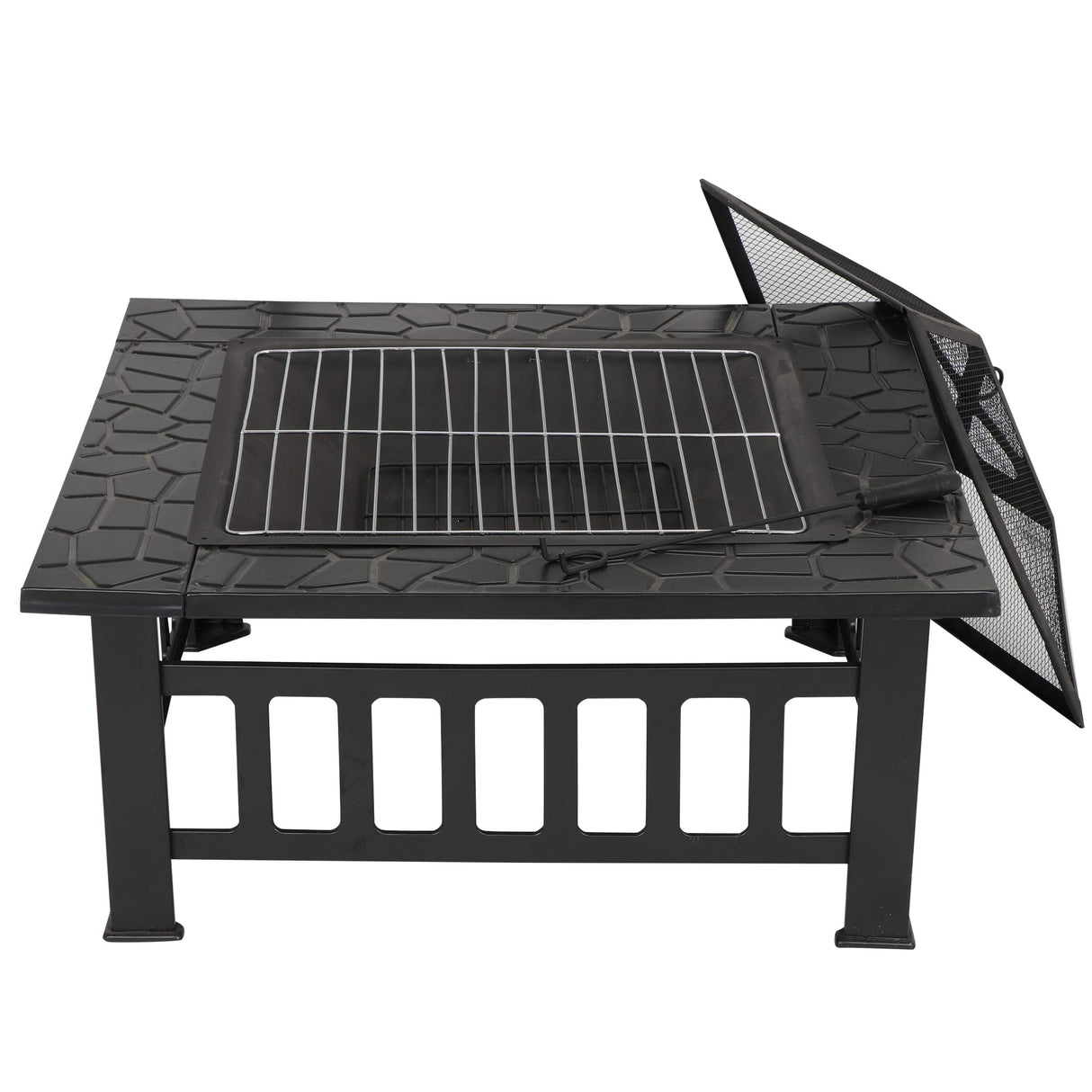 32ā Heavy Duty Square Fire Pit Outdoor Metal Firepit - Bircata