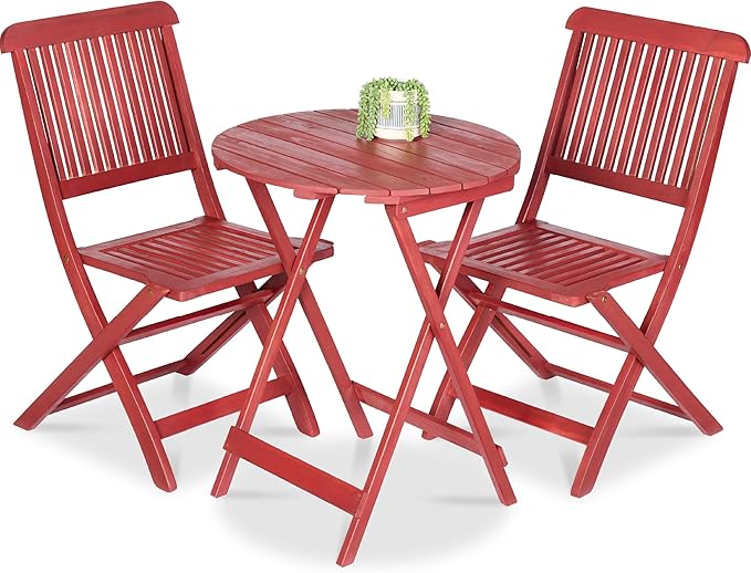 Acacia Wood Bistro Set - 3-Piece Folding Patio Furniture with 2 Chairs & Round Coffee Table