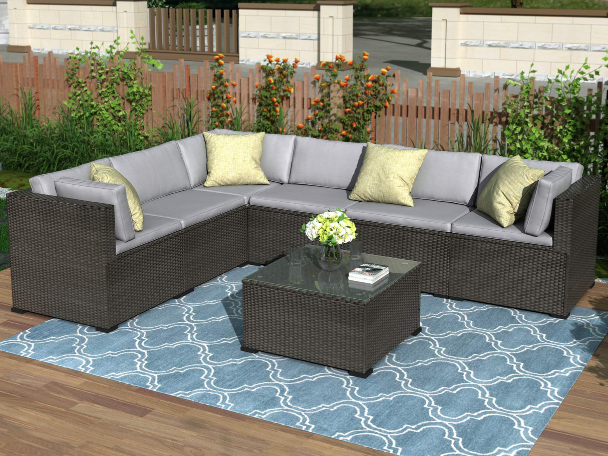 7 Pieces Outdoor Patio Furniture Set, PE Rattan Wicker Sofa Set