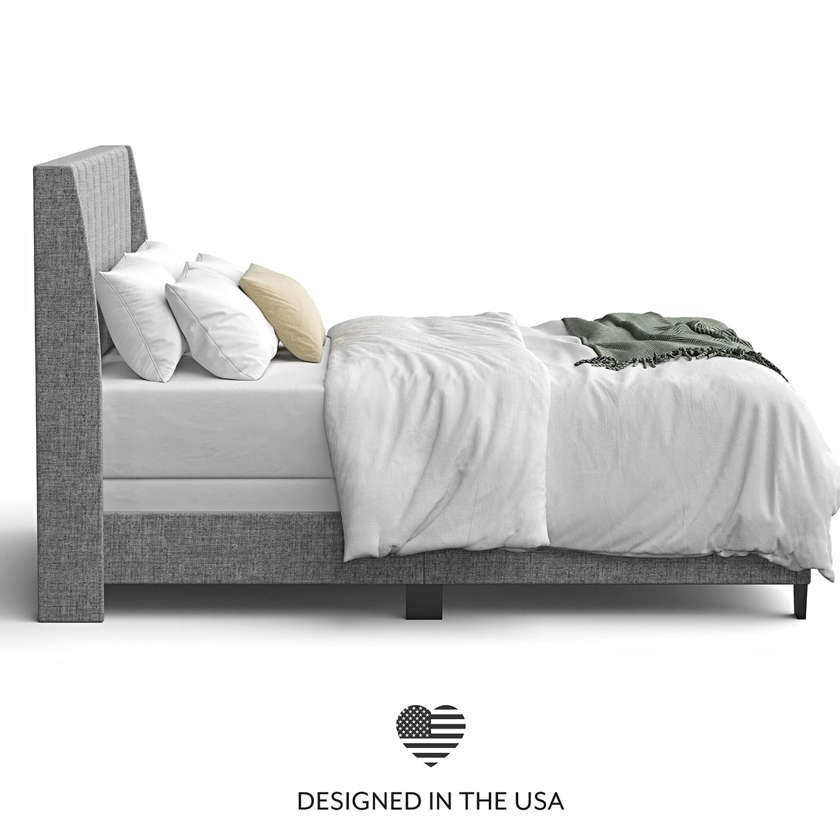 Herman Modern Queen Size Bed Frame - Wooden Upholstered Panel Bed Frame