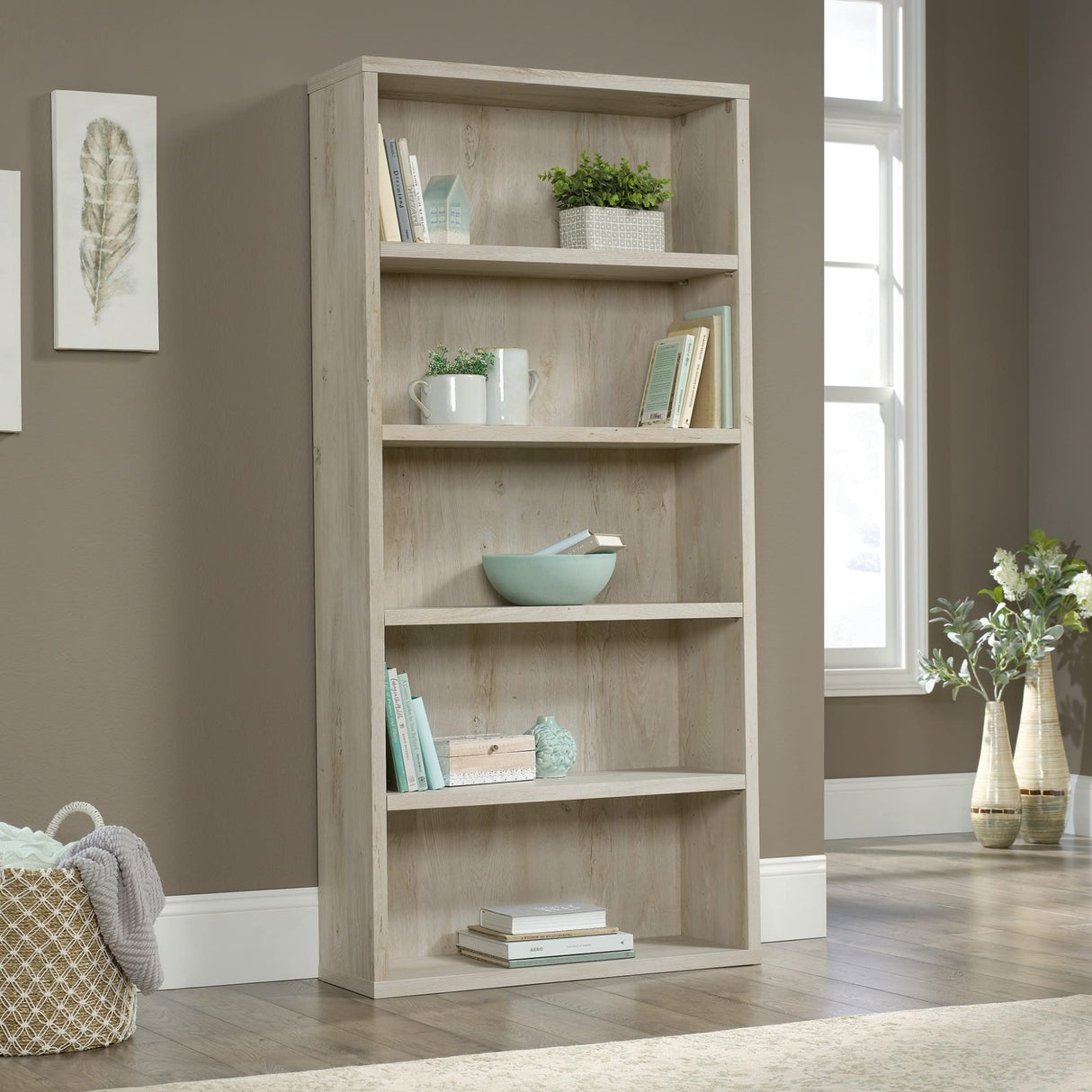 Optimum 73-1/2"H 5-Shelf Bookcase, Chalked Chestnut