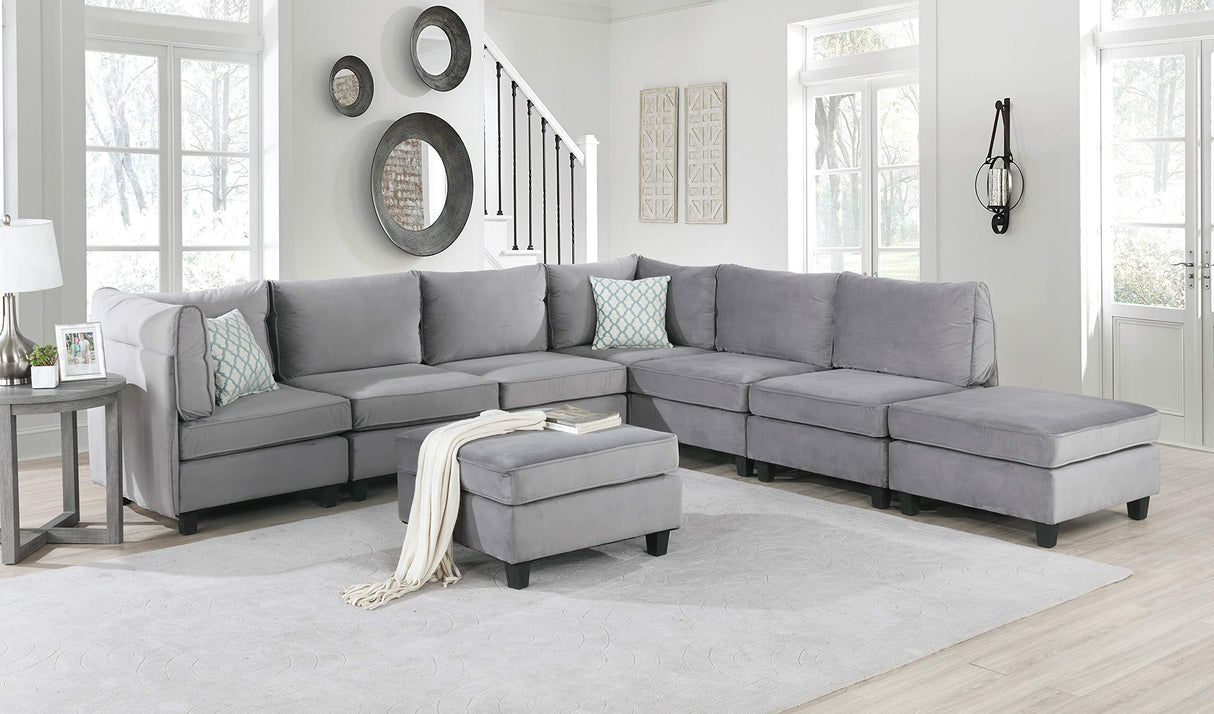 Gray Velvet 8Pc Modular Sectional Sofa
