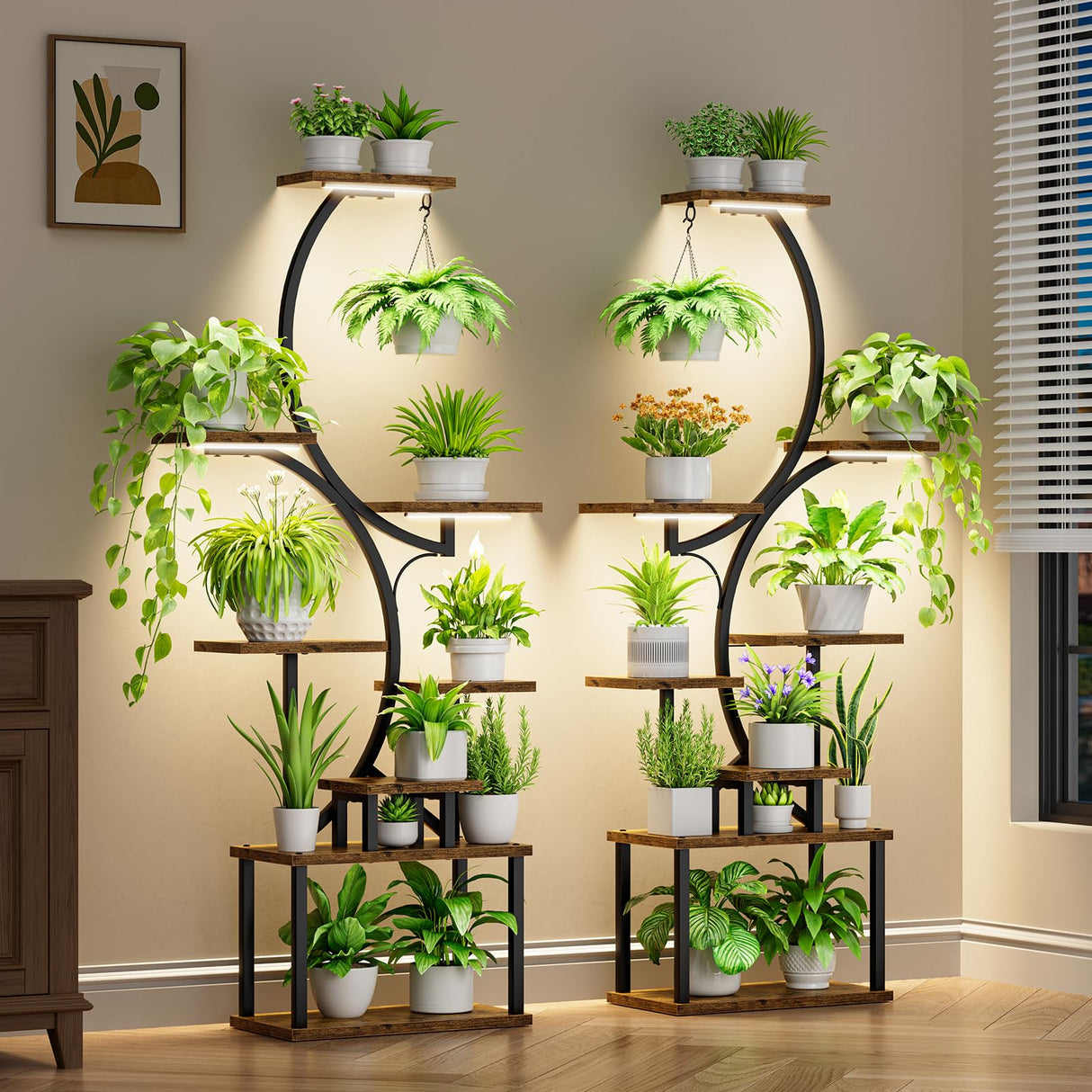 BACEKOLL Plant Stand Indoor with Grow Light - 2 Pack Tall Indoor Plant Shelf, 62" Corner Plant Holder, 8 Tiered Large S-Shape Flower Multiple Display Shelves for Home, Office