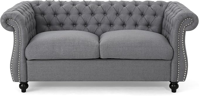 Karen Traditional Chesterfield Loveseat Sofa, BlackBerry