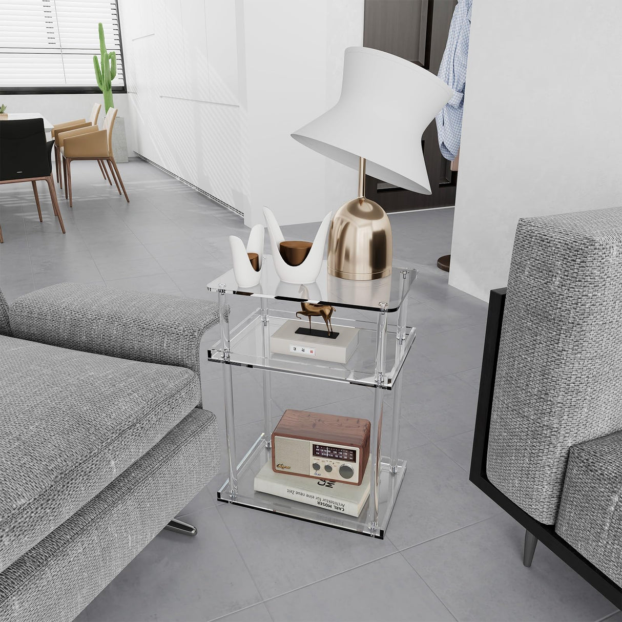 Small Acrylic Side Table for Small Spaces, Small Nightstand/Bedside Table