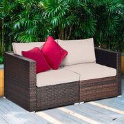 Wicker Loveseat 2 Piece, Patio Furniture Couch with Removable Cushions, Rattan Loveseat