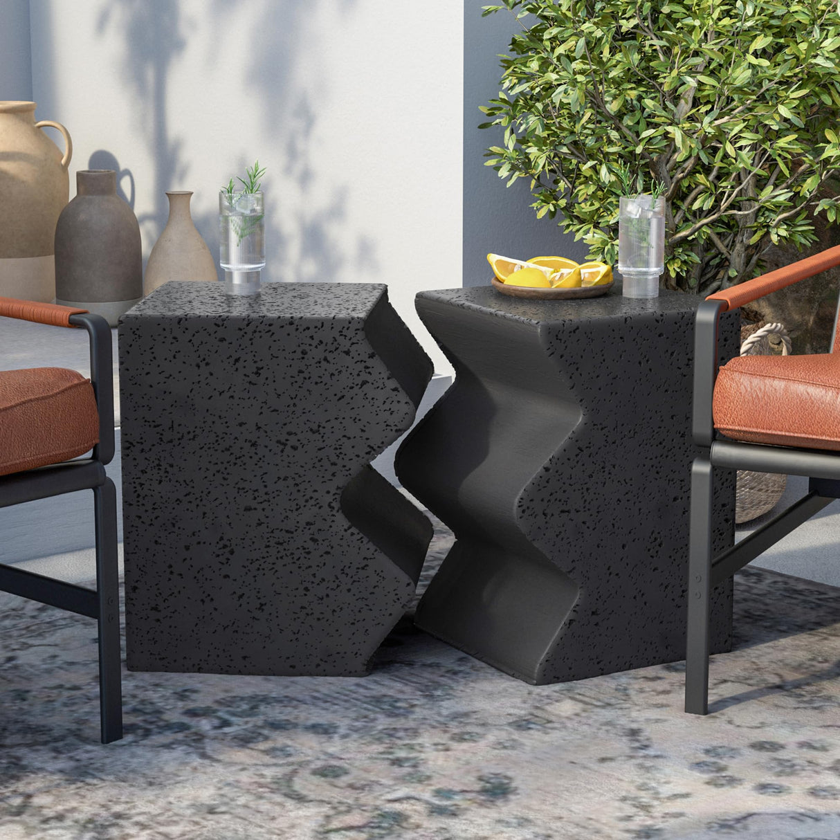 Concrete Side Table Set of 2, Outdoor Accent Table for Patio