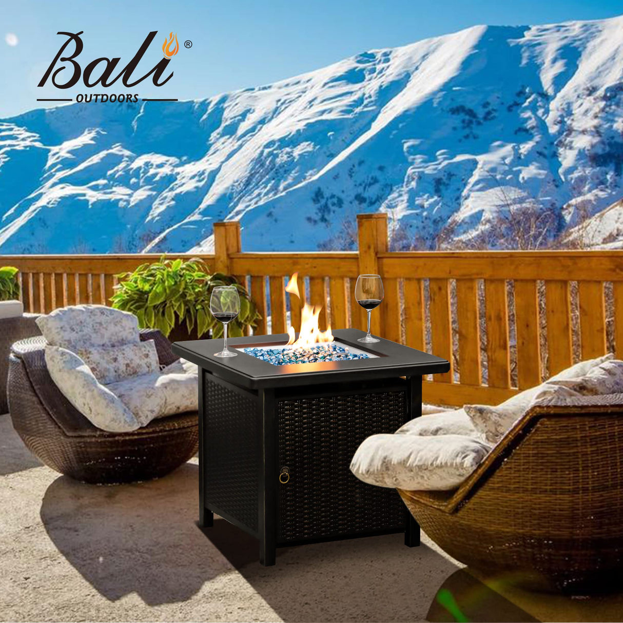 BALI OUTDOORS 50000 BTU Propane Fire Pit with Lid, 28 inch Fire Pit Table Outdoor, Black Firepits for Outside Backyard, Patio - Bircata