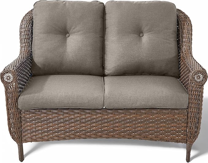 Patio Loveseat Outdoor Wicker Sofa - Heavy Duty All-Weather Rattan 2-Person Sofas
