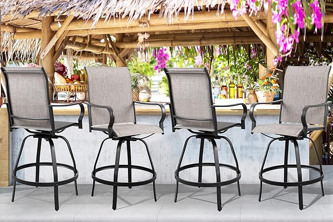 3 Pieces Outdoor Swivel Bar Set, All Weather Textile Fabric Patio High Bar Stool Bistro Set