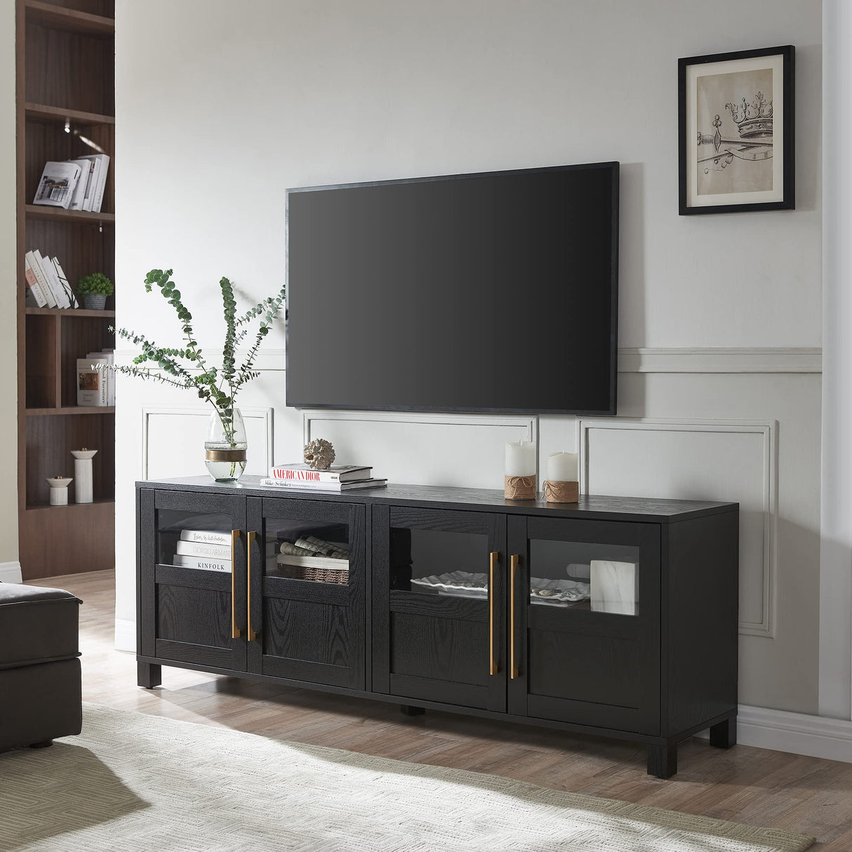 Holbrook TV Television-Stands, 68" Wide, Black Grain