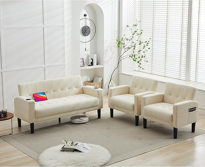 Sofa Couch 62" W Loveseat w/ 2 USB Charger Ports & 2 Cupholder