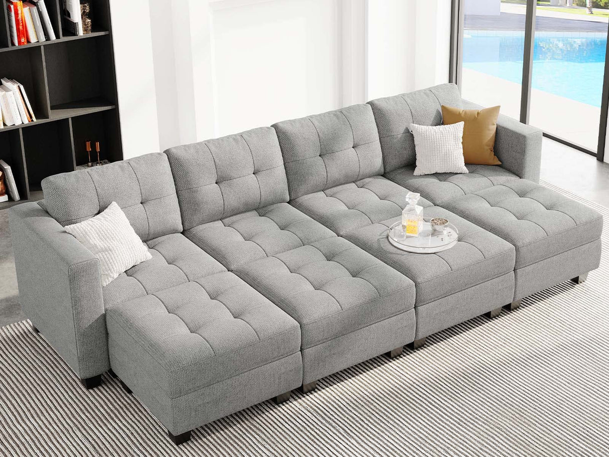 Modular Sleeper Sofa Sectional Couch with Wide Chaises Convertible Sectional Sofa