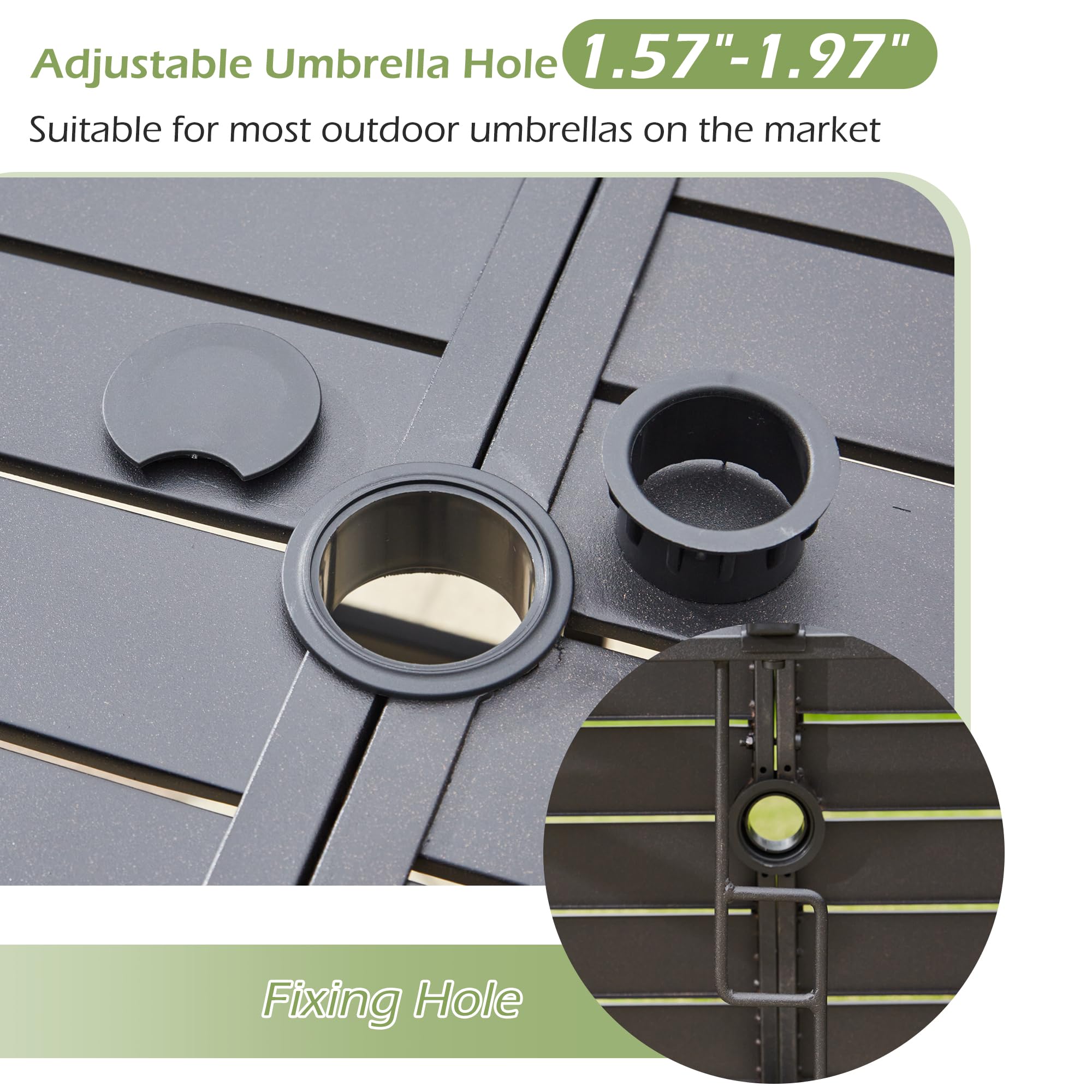 7-Piece Outdoor Patio Dining Set - 6 Stackable Texlin Sling Chairs & 63" Rustproof Steel Table, Weatherproof Low-Maintenance Furniture for Backyard/Balcony/Poolside, Includes 1.57"-1.97" Umbrella Hole