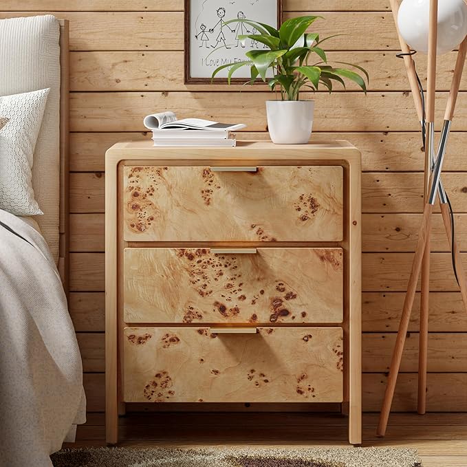 Fully Assembled Farmhouse 3-Drawer Nightstand, Set of 2,Distressed Wood Retro