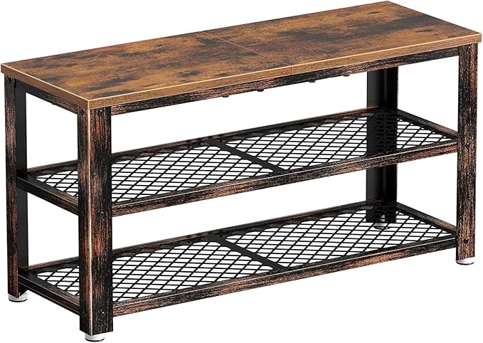 Shoe Bench, 3-Tier Shoe Rack, 39.4” Storage Entry Bench