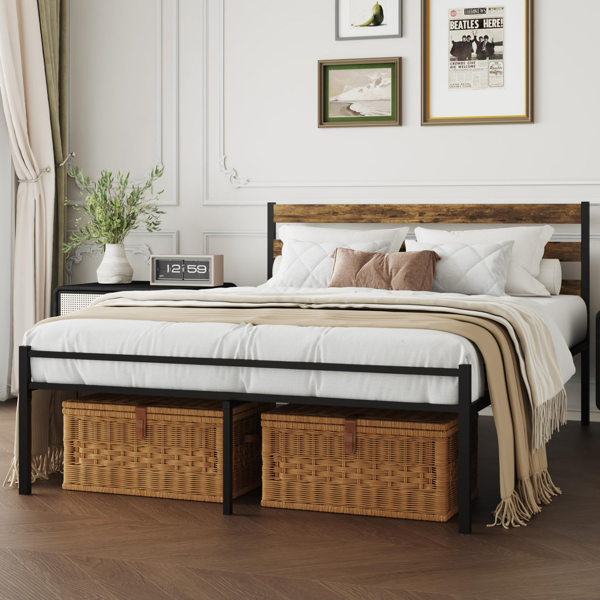 Full Size Metal Platform Bed Frame with LED Headboard