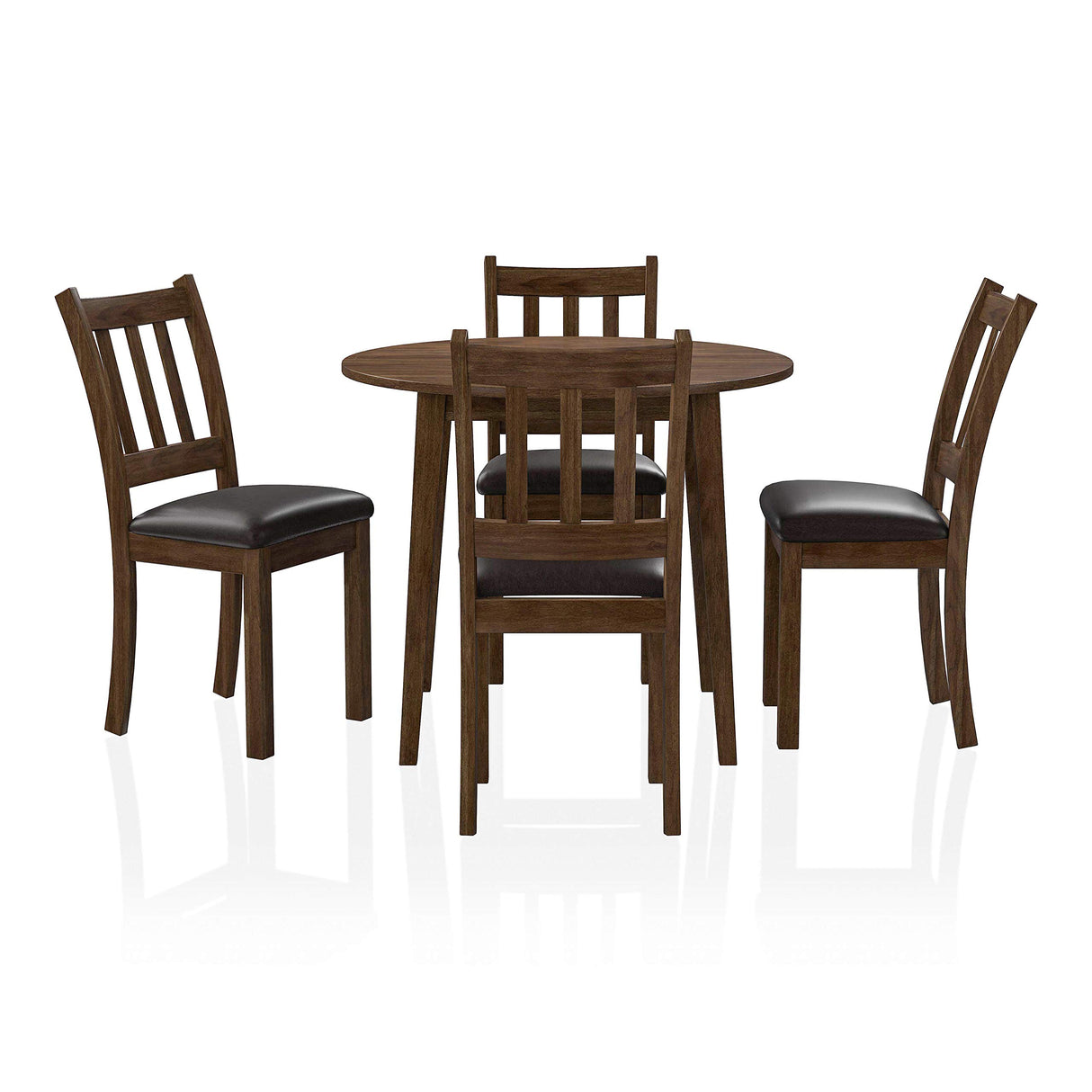 Round Dining Table Set, Walnut and Dark Brown