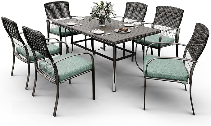 7 Piece Patio Dining Set for 6,Wicker Outdoor Furniture Set for Backyard Garden Deck Poolside