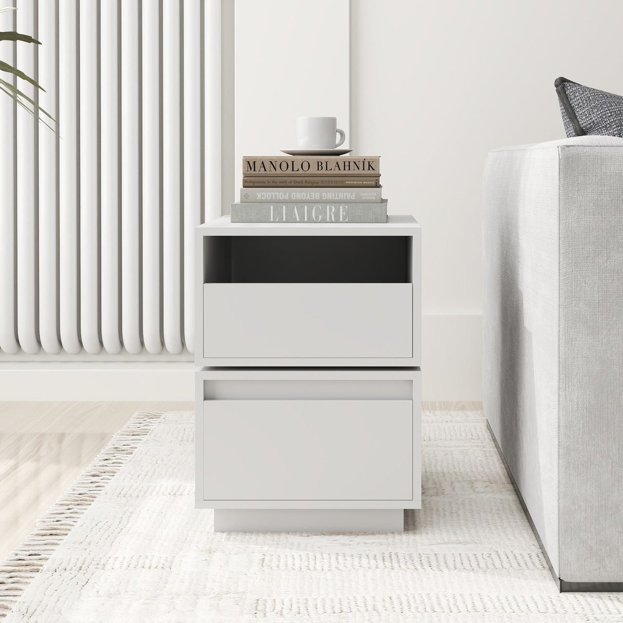 22‘’H 2-Drawer Nightstand End Table, 2-Drawer Rotatable Bedside Table