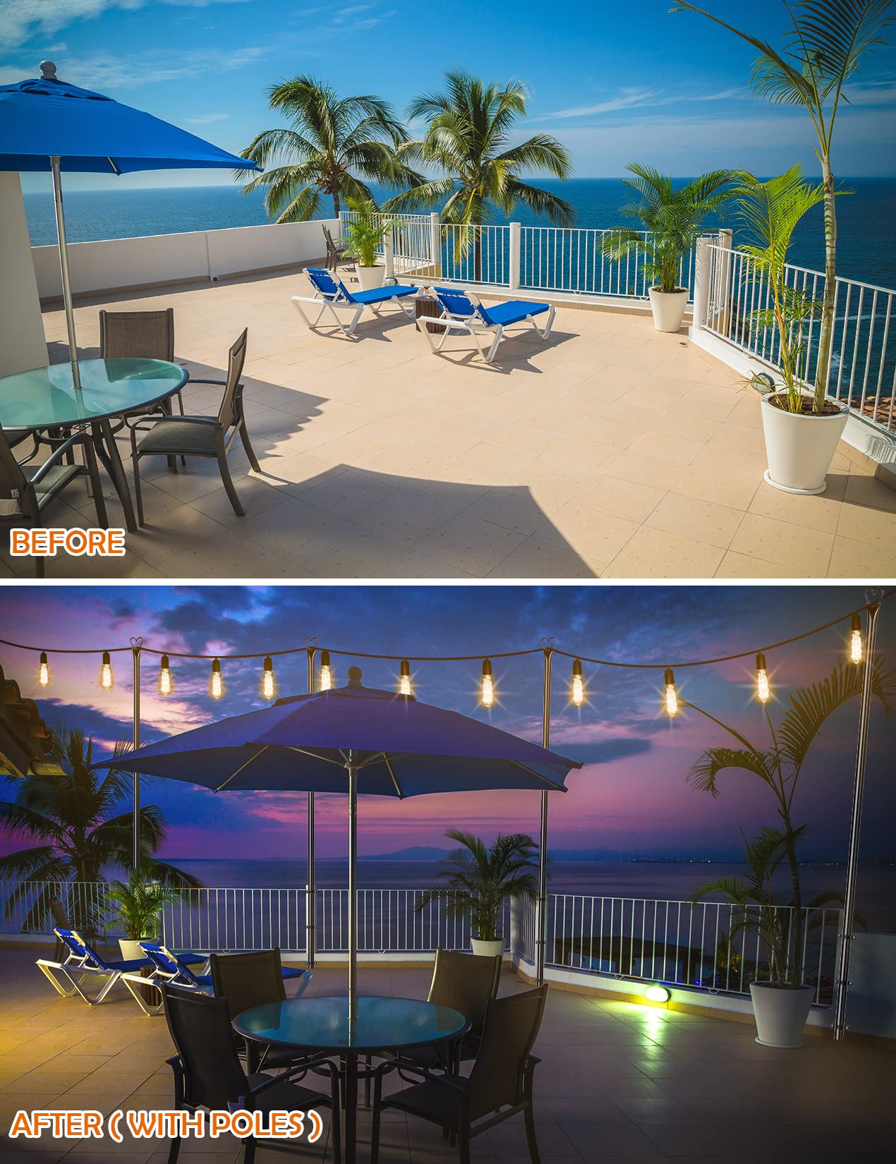 String Light Pole - Steel Poles for Outdoor String Lights Hanging, Garden, Backyard