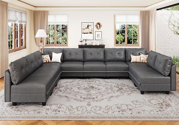 Modular U-Shaped Cognac Sectional Sofa with Storage