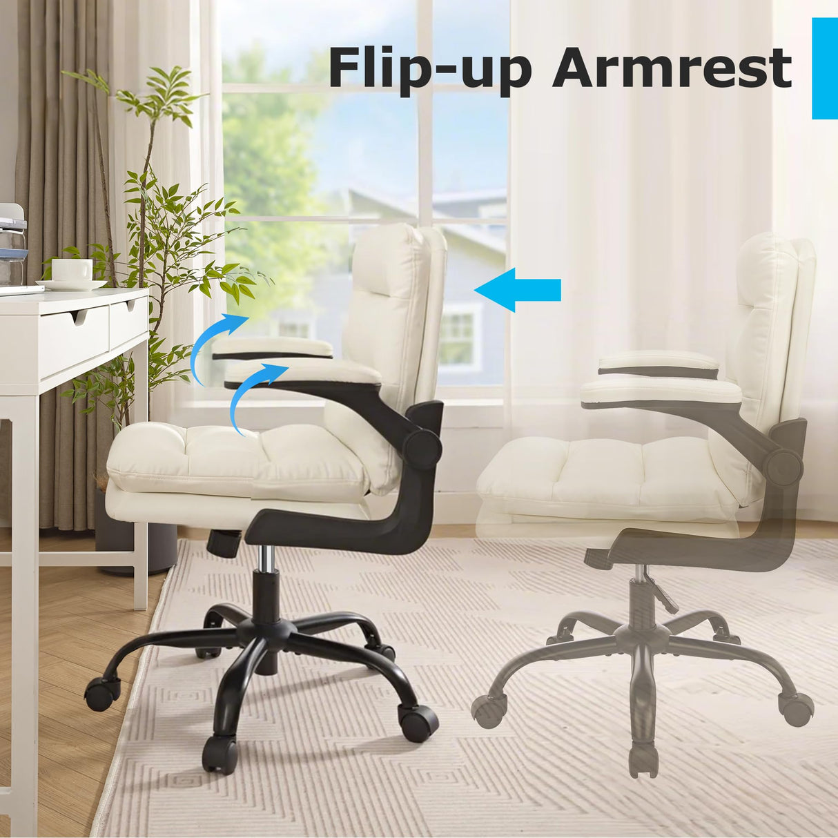 Ergonomic Swivel Office Chair with Flip-Up Armrests - White (Set of 2)