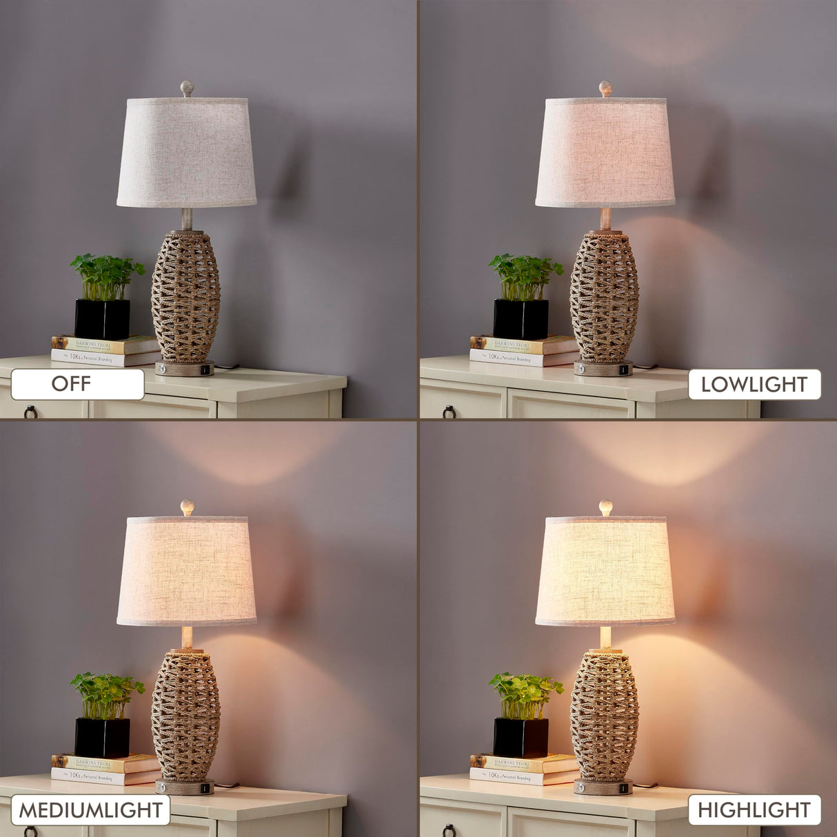 27” Natural Rattan Table Lamps Set of 2,Touch Switch,3-Way Dimmable Bedside Lamps